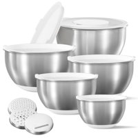 Juego De Cuencos Para Mezclar Carote De Acero Inoxidable, 12 Unidades Con Tapas De 1 A 5 Cuartos De Galón