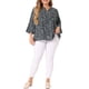 thumbnail image 2 of Agnes Orinda Blusa Floral de Talla Grande para Mujer con Cuello en V Plisado y Mangas 3/4 3X Negro, 2 of 6