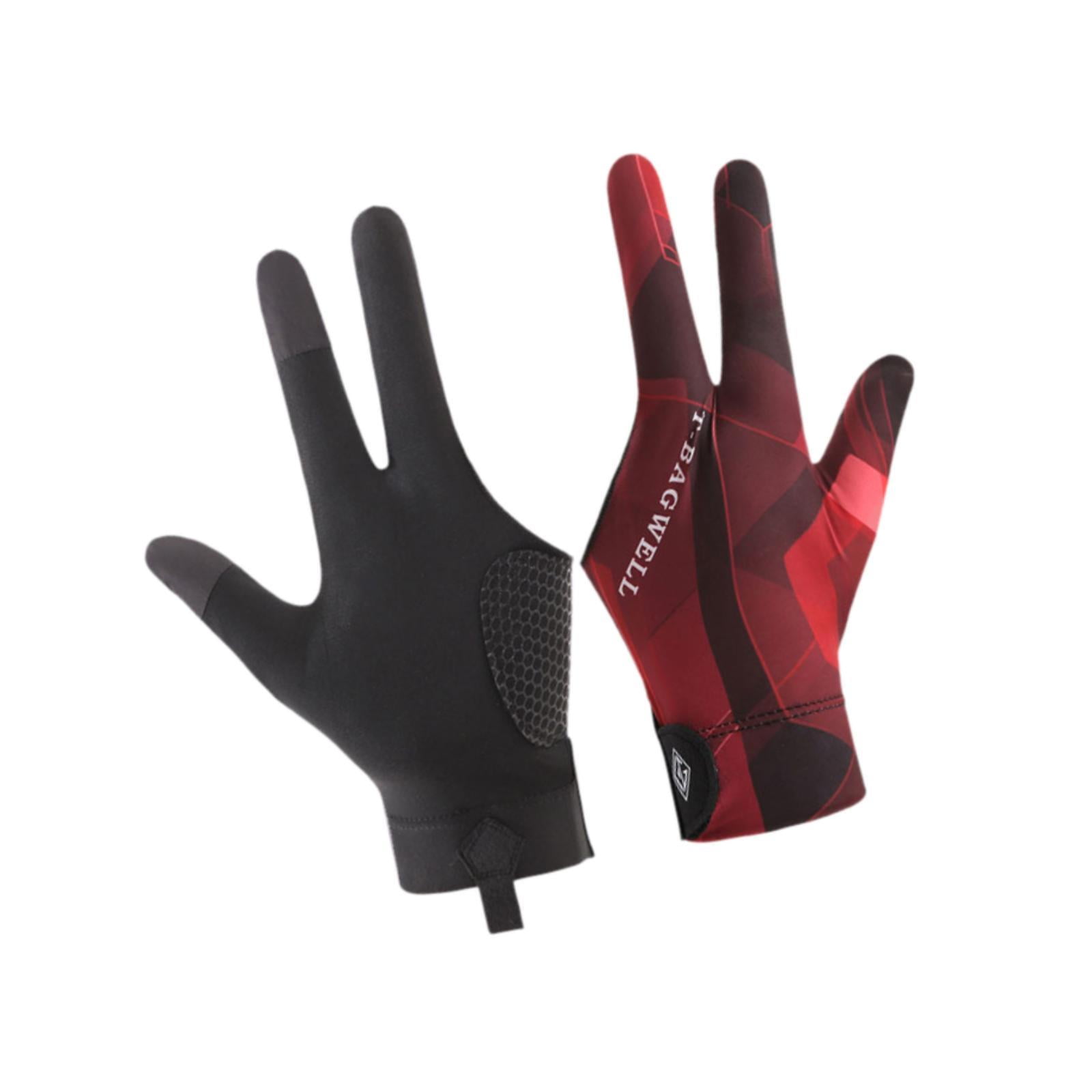 Magideal - Guantes De Piscina De 3 Dedos, Guantes Con Dedos Separados, Guantes Profesionales Ligeros Antideslizantes, Guantes De Billar Para Hombres Para Práctic Negro Rojo Mano Izquierda