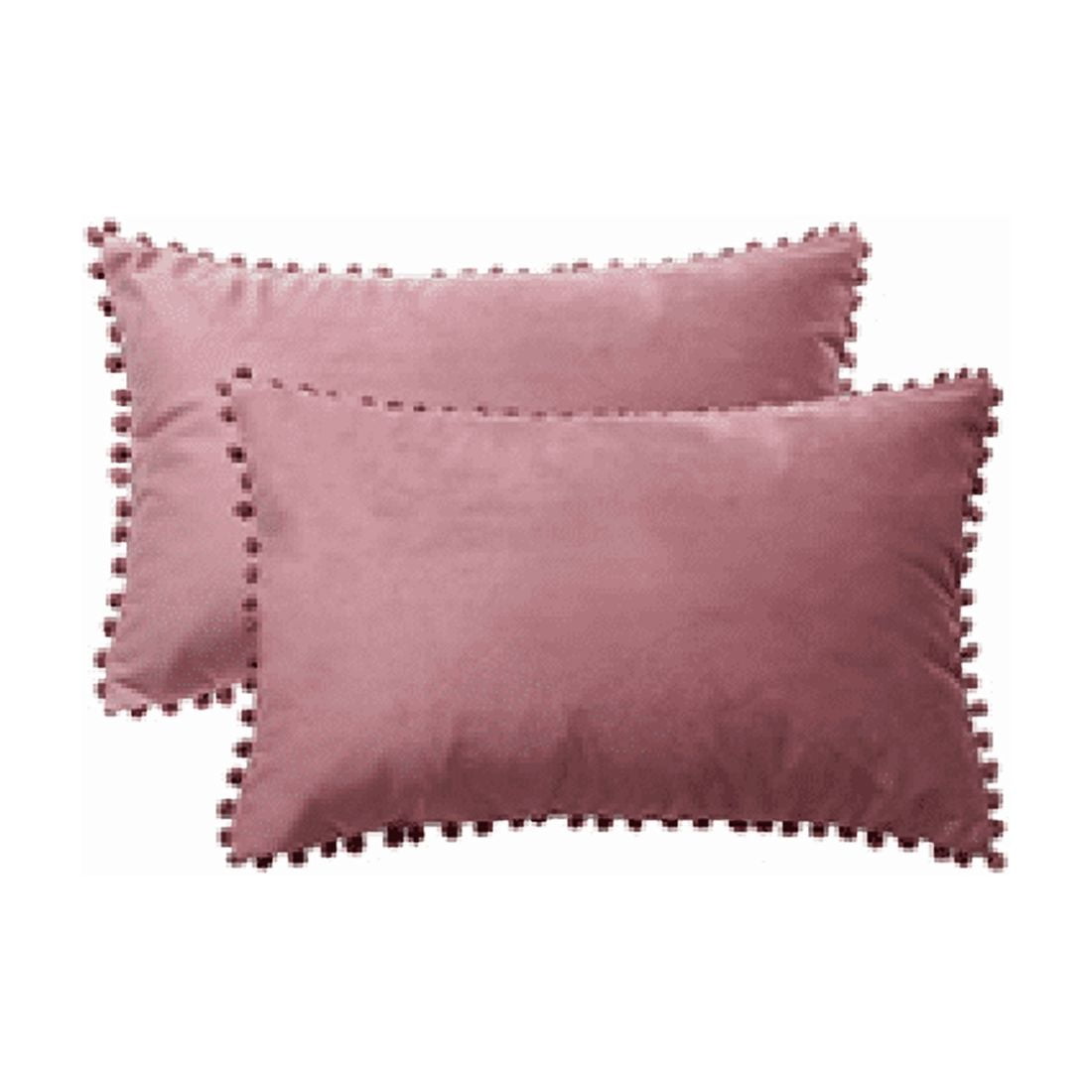 Genérico - Pack De 2 Fundas De Cojín Terciopelo Con Pompones 30x50 Cm Palo Rosa