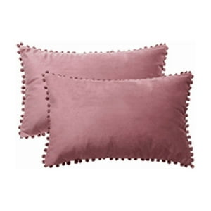 Genérico - Pack De 2 Fundas De Cojín Terciopelo Con Pompones 30X50 Cm Palo Rosa