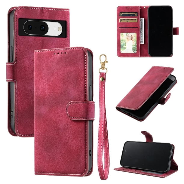 Funda Cartera para Google Pixel 8 Tapa con Ranuras, Soporte y Correa Rojo