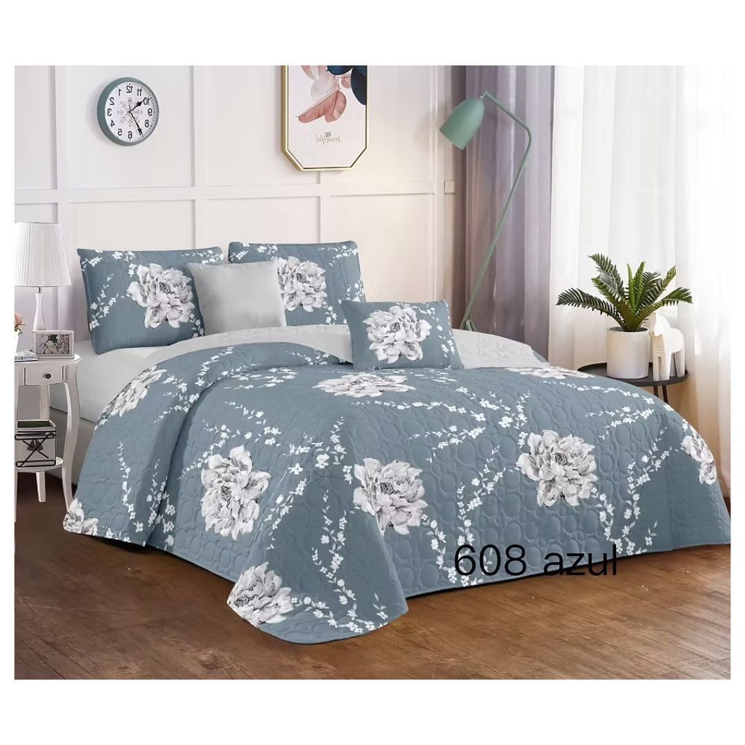 Genérico - Cubrecama Quilt Verano King - Azul Rosas Kfl608
