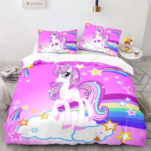 Cartoon Unicorn Floral Rainbow Girl's Eyelash Bedding Set Boys Girls Duvet Cover Pillowcase Bed Kids Adult Bed Sheets