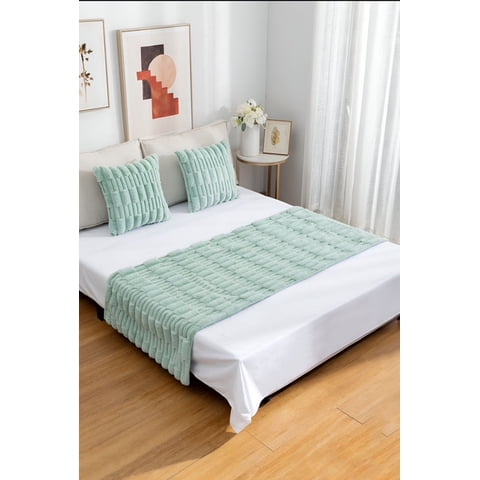 Todo Para El Hogar - Juego De Piecera De Cama Mas 2 Cojin Con Fundas Modelo Bambú Verde Menta