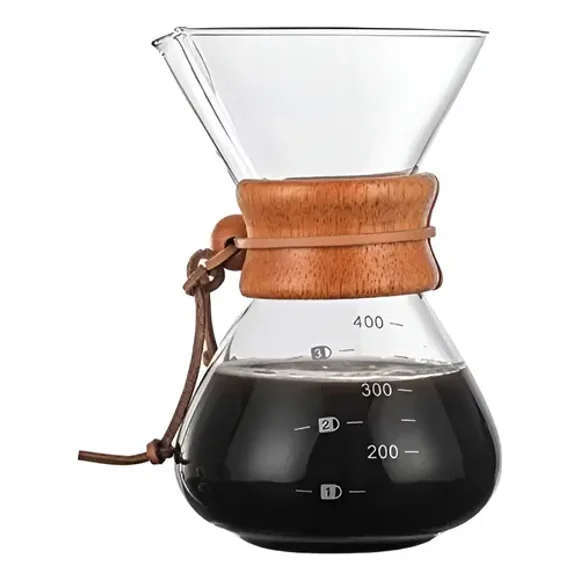 Cafetera Norplat tipo Chemex con Madera y Filtro De Acero Inoxidable