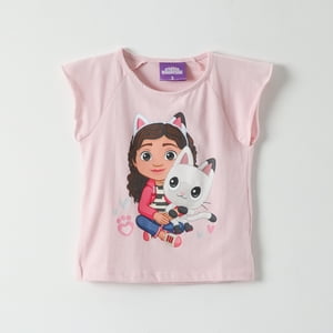 Gabby´S Dollhouse - Polera Manga Corta Niña Gabby Y Su Gatito Rosado