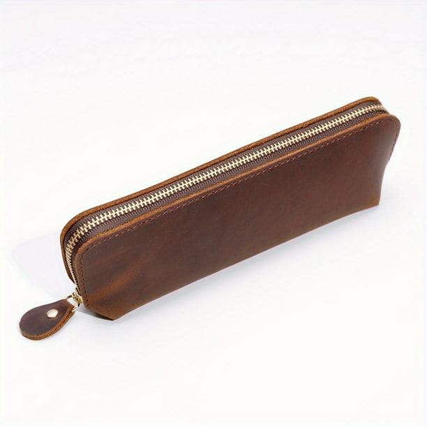 1pc Stylish and Durable Genuine Leather Pencil Case for Office and School Supplies