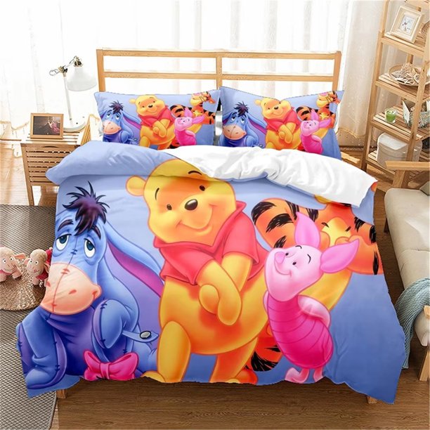 x220 Bed SheetsThe Pooh Duvet Cover Kids Bedding Sets, Soft Microfiber,Zipper, with Pillowcase for Girl and Boy’s Bedroom Decor 3-Piece Bedding Set (1 Duvet Cover + 2 Pillow Shams) nj220