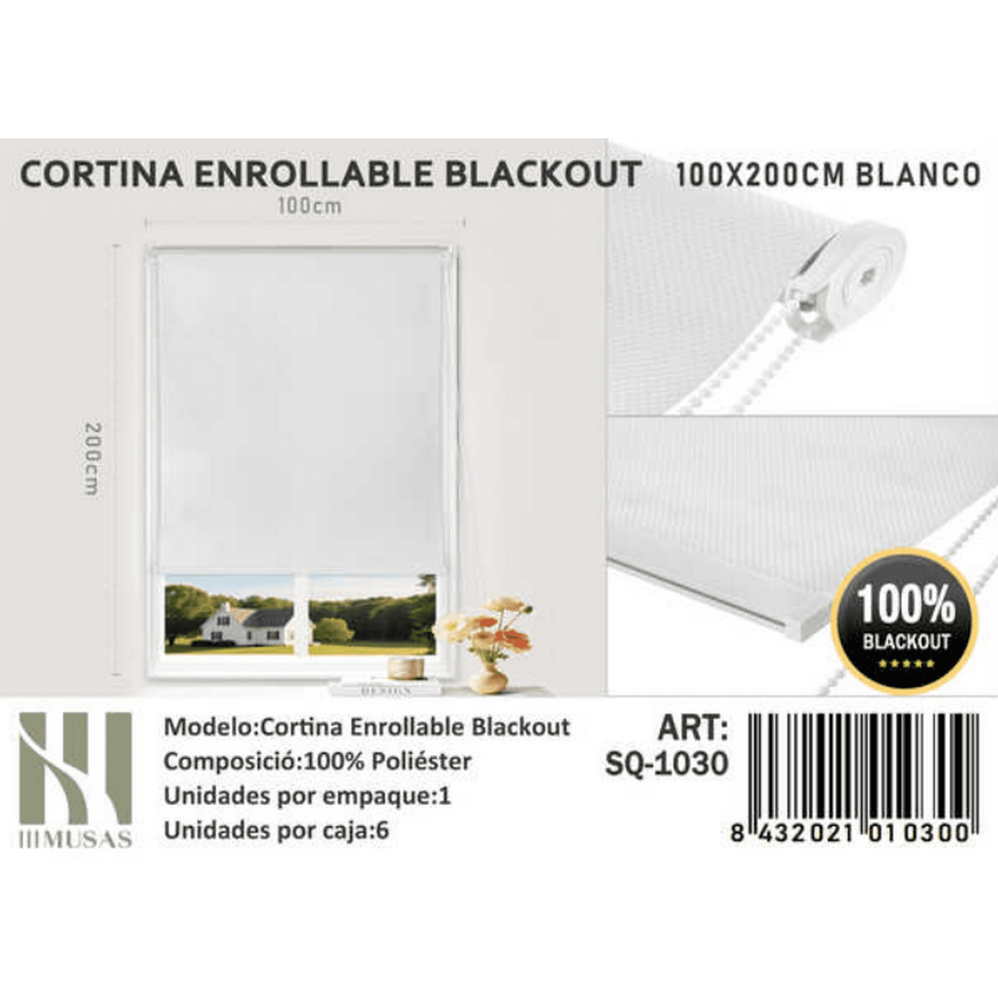 Tecnocasa - Cortina Roller Blackout 100x200cm Blanco-1030
