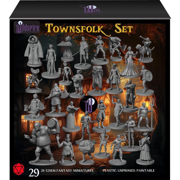 Set de aldeanos de fantasía Wildspire Newcombie, 29 piezas, 28 mm