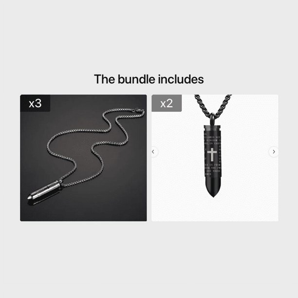 1pc Stainless Steel Bullet Pendant Necklace with Cross and Lords Prayer in English - 22 Inch Chain for Men