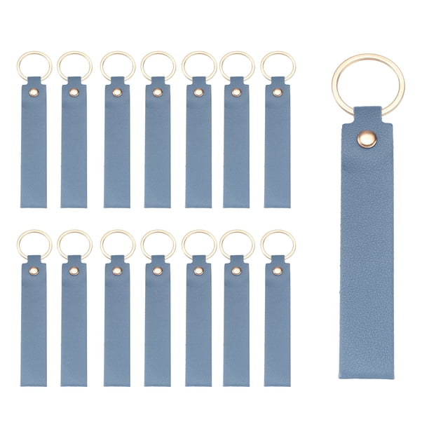 Uxcell 20 Pcs Blanks de Llavero de Cuero PU a Granel Kit de Llavero de Cuero para Grabado Láser con Anillos de Llave para Suministros de Bricolaje Regalos (Azul, 5.3" x 0.8")