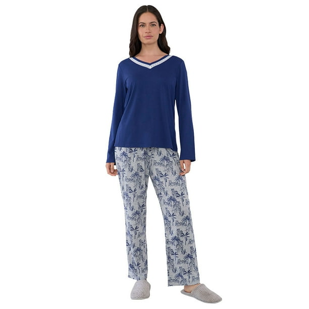 Pijama Mujer Largo Encaje Navy Corona