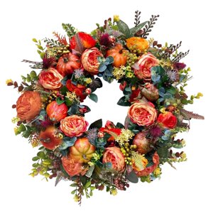 Magideal - Corona De Acción De Gracias, Corona De Puerta De Otoño, Decoración De Flores Artificiales Multiusos Realista Y Resistente Para Ventana, Porche Frontal Diámetro 45Cm