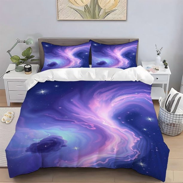 Dreamy Nebula Theme Printed Bedding Set Polyester Durable