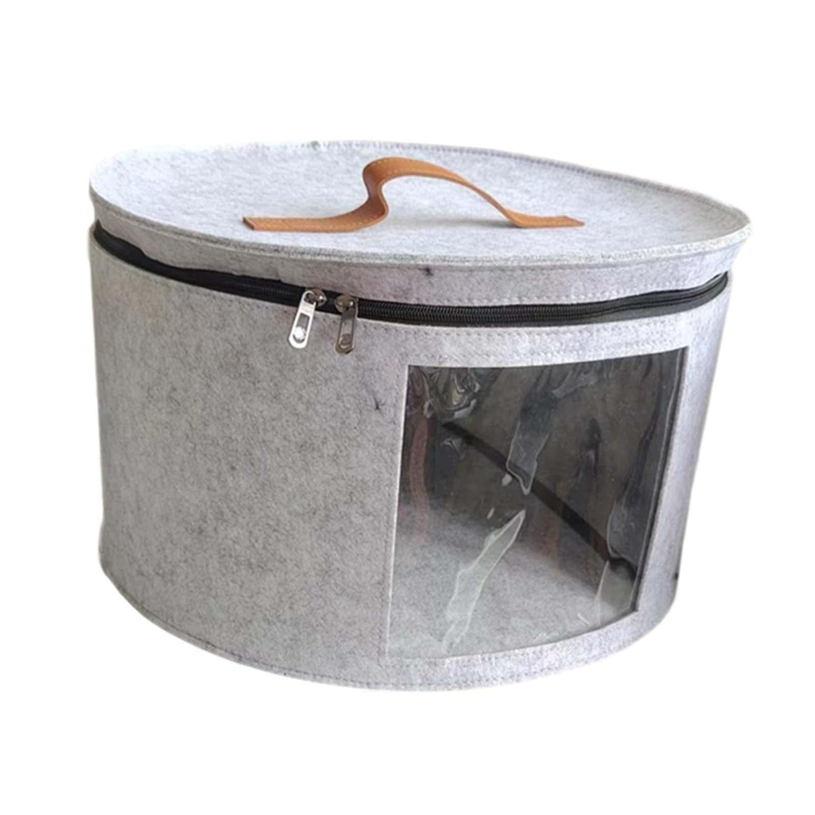 Bothyi - Caja Organizadora De Sombreros Portátil De Fieltro Redonda Para Sala De Estar, Ropa, Viajes, Gris Claro