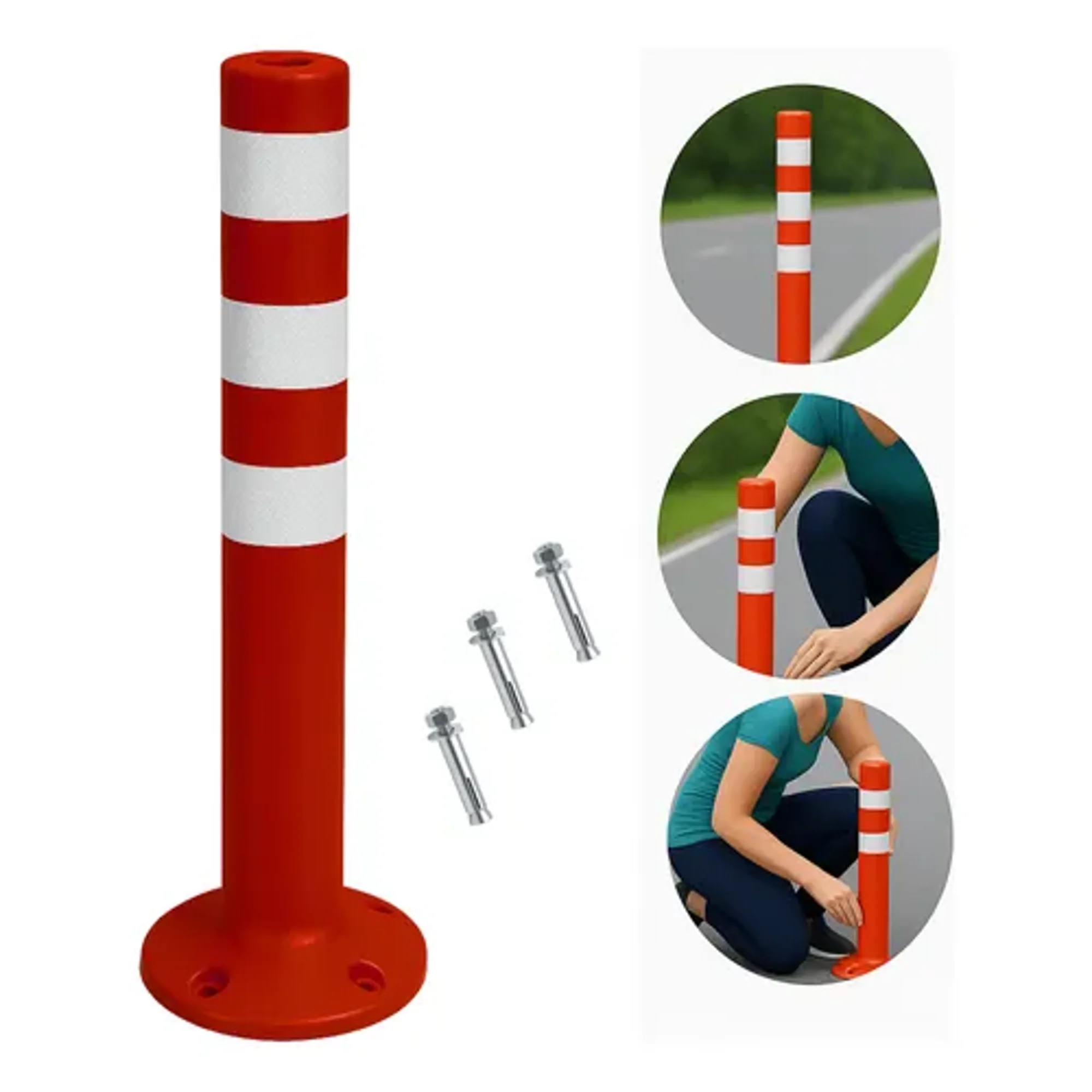 Linea Sport - Hito Vial Naranja De 75 Cm Con 3 Cintas Y Pernos Para Fijación