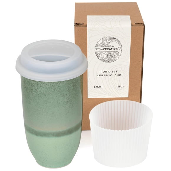 Taza de viaje para café NOVA CERAMICS, reutilizable, 475 ml, verde esmeralda