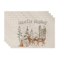 Xusx111 - Conjunto De 4 Alfombras De Ropa Lavable, Alfombras De Mesa Reutilizables Para Acción De Gracias Decoraciones De Navidad Cocina Comida Fiesta Boda (Ciervo En El Bosque, 11.8 ""X 17.7"")