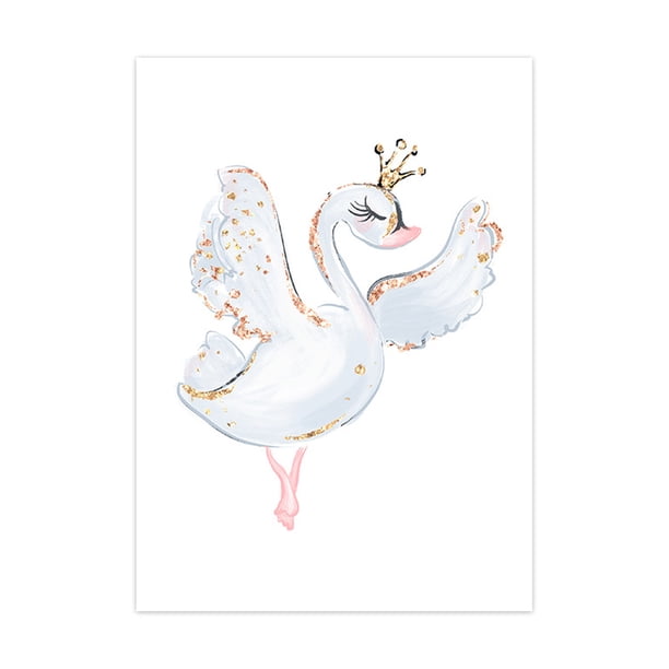 Póster nórdico de princesa de ballet para guardería, unicornio, arte de pared, pintura en lienzo, cisne, imágenes de pared para habitación infantil.