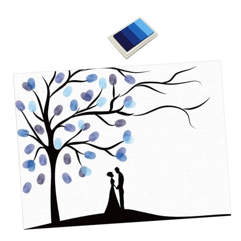 Bothyi - Lienzo De Árbol De Huellas Dactilares Manualidades Versátiles Cumpleaños Bodas Materiales De Arte Diy Azul