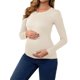 thumbnail image 2 of INSPIRE CHIC Camisetas fruncidas de maternidad para mujer, camisas de manga larga, blusas casuales, camiseta básica, ropa 2025, beige mediano, 2 of 6