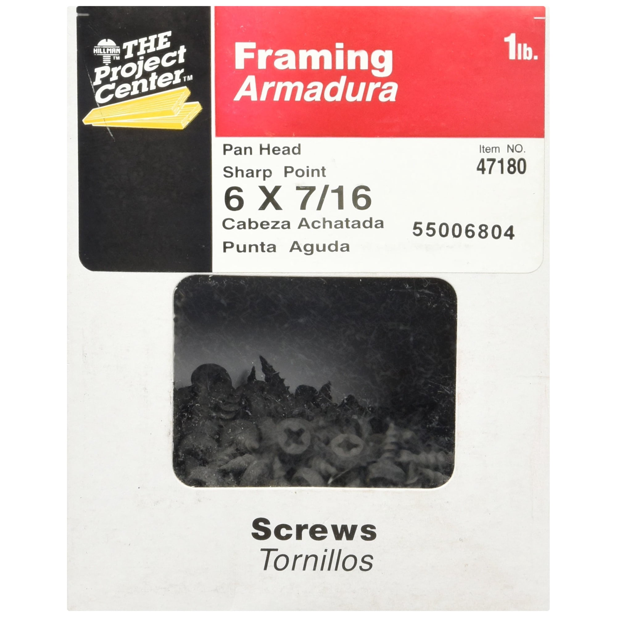 Tornillo Para Marcos Hillman De 6 X 7/16 Pulgadas, Cabeza Plana, Punta Afilada