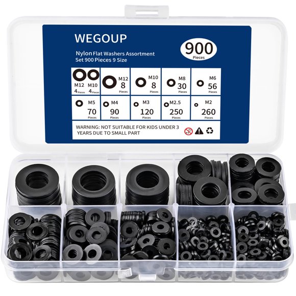 Juego de 900 arandelas planas de nailón WEGOUP M2-M12