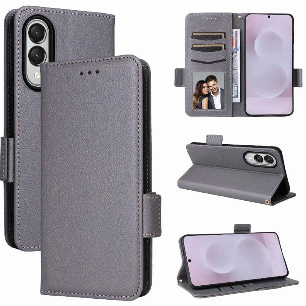 Funda Cartera para Samsung Galaxy S25 Edge Tapa Flip con Ranuras y Soporte Gris