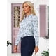 thumbnail image 2 of INSPIRE CHIC Camisa de Mujer con Botones, Estampado Floral Pequeño, Manga Larga, Cuello en Punta, Blusa de Oficina, Talla S, Azul Claro, 2 of 6
