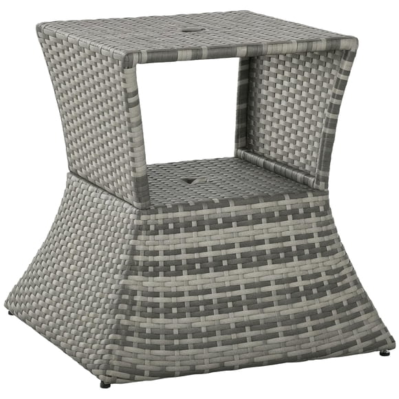 Mesa auxiliar Outsunny de mimbre de ratán de 2 niveles, color gris