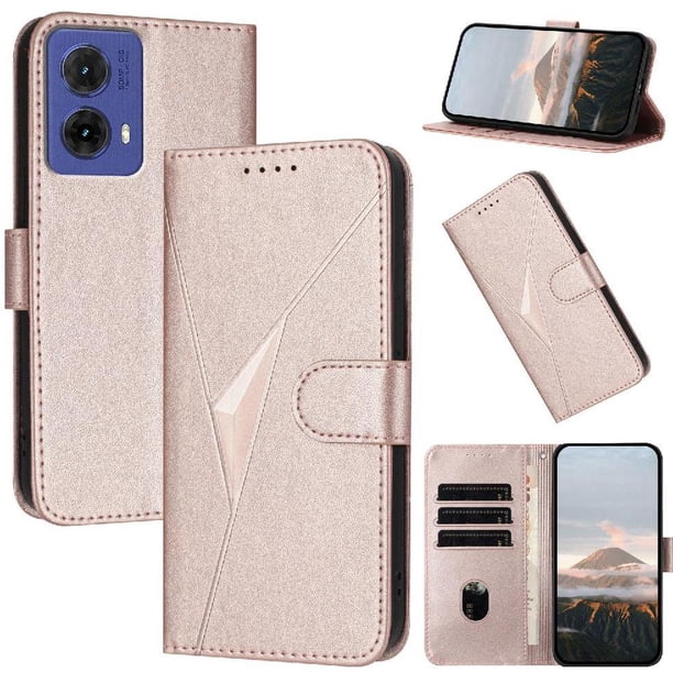Funda Cartera Fibra de Carbono para Motorola MOTO G85 5G con Soporte y Cierre Magnético Rosa
