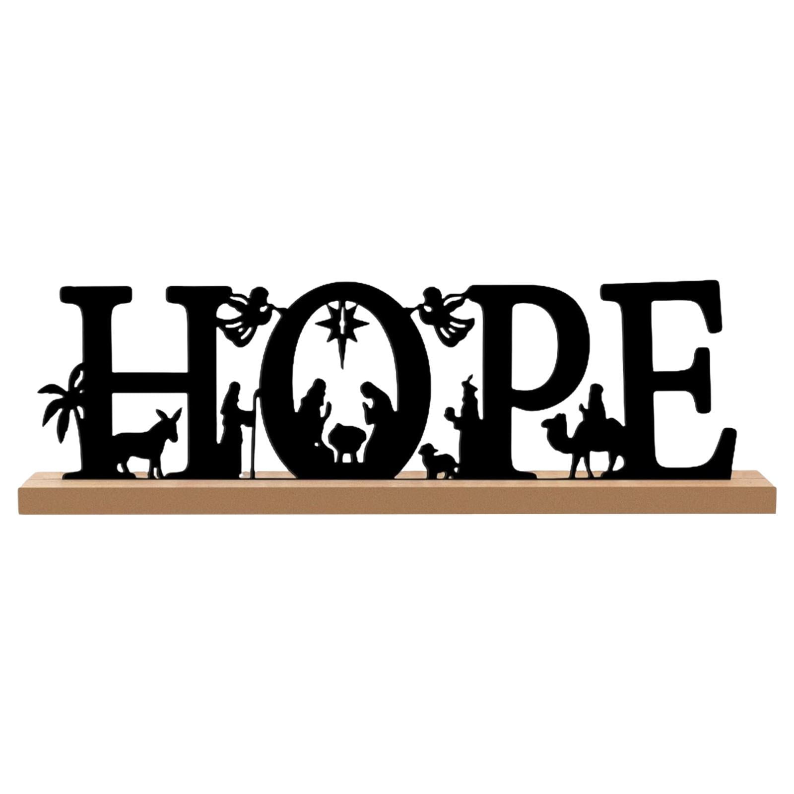 Magideal - Belén De Metal, Decoración Navideña De Mesa, Silueta Con Base De Madera, Figura Navideña Ideal Para Regalar, Decorar El Hogar, La Oficina, Estanterías Esperanza