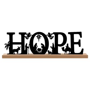 Magideal - Belén De Metal, Decoración Navideña De Mesa, Silueta Con Base De Madera, Figura Navideña Ideal Para Regalar, Decorar El Hogar, La Oficina, Estanterías Esperanza