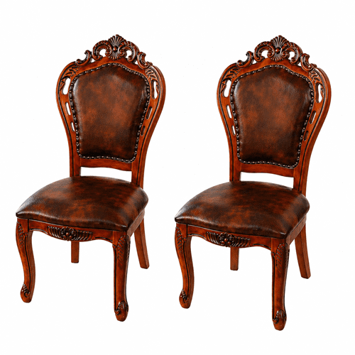 Genérico - Pack X2 Sillas Clasica De Comedor Madera Roble Americano Con Asiento Tapizado En Ecocuero