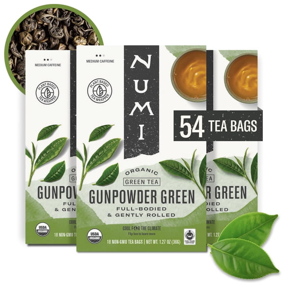 Green Tea Numi Organic Gunpowder, 54 bolsas, sin microplásticos