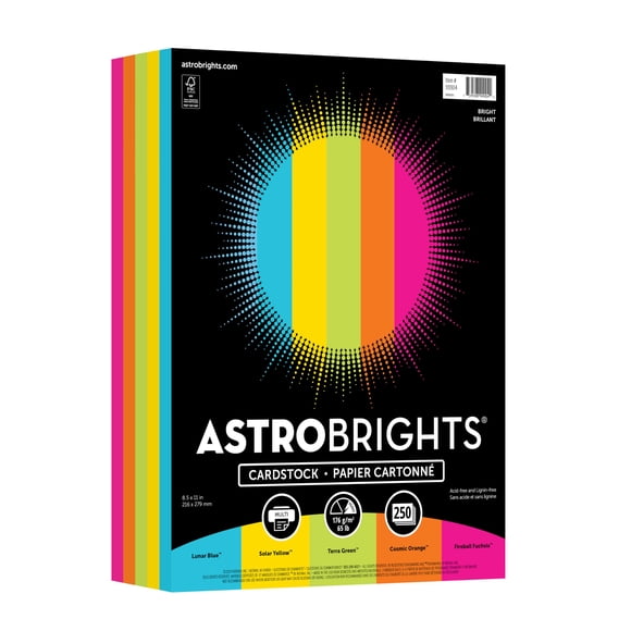 Cartulina Astrobrights de 65 libras, 8.5 x 11, colores surtidos, 250 unidades