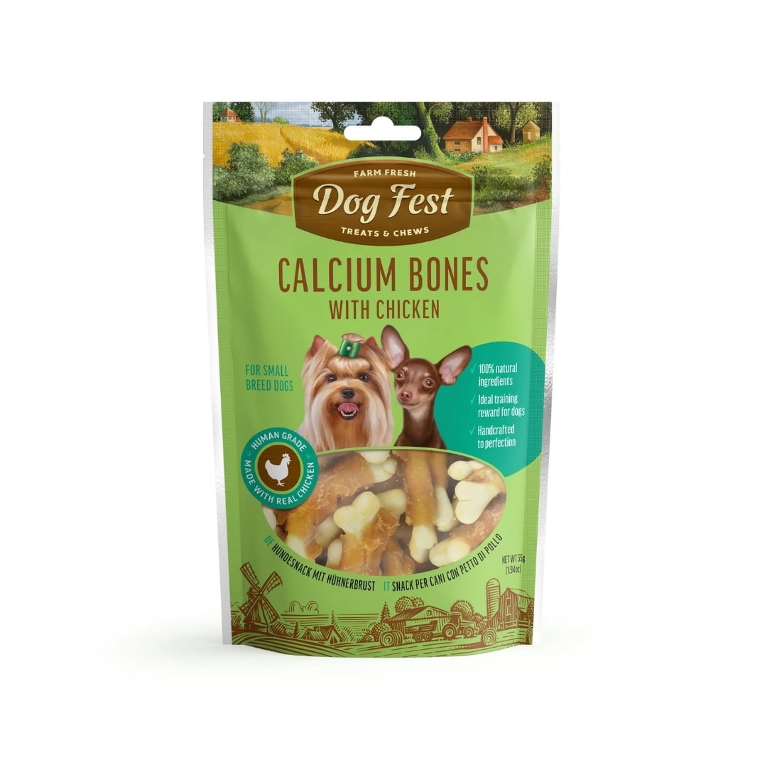 Snack Perros Dog Fest Huesitos De Calcio Con Pollo 55 Grs.
