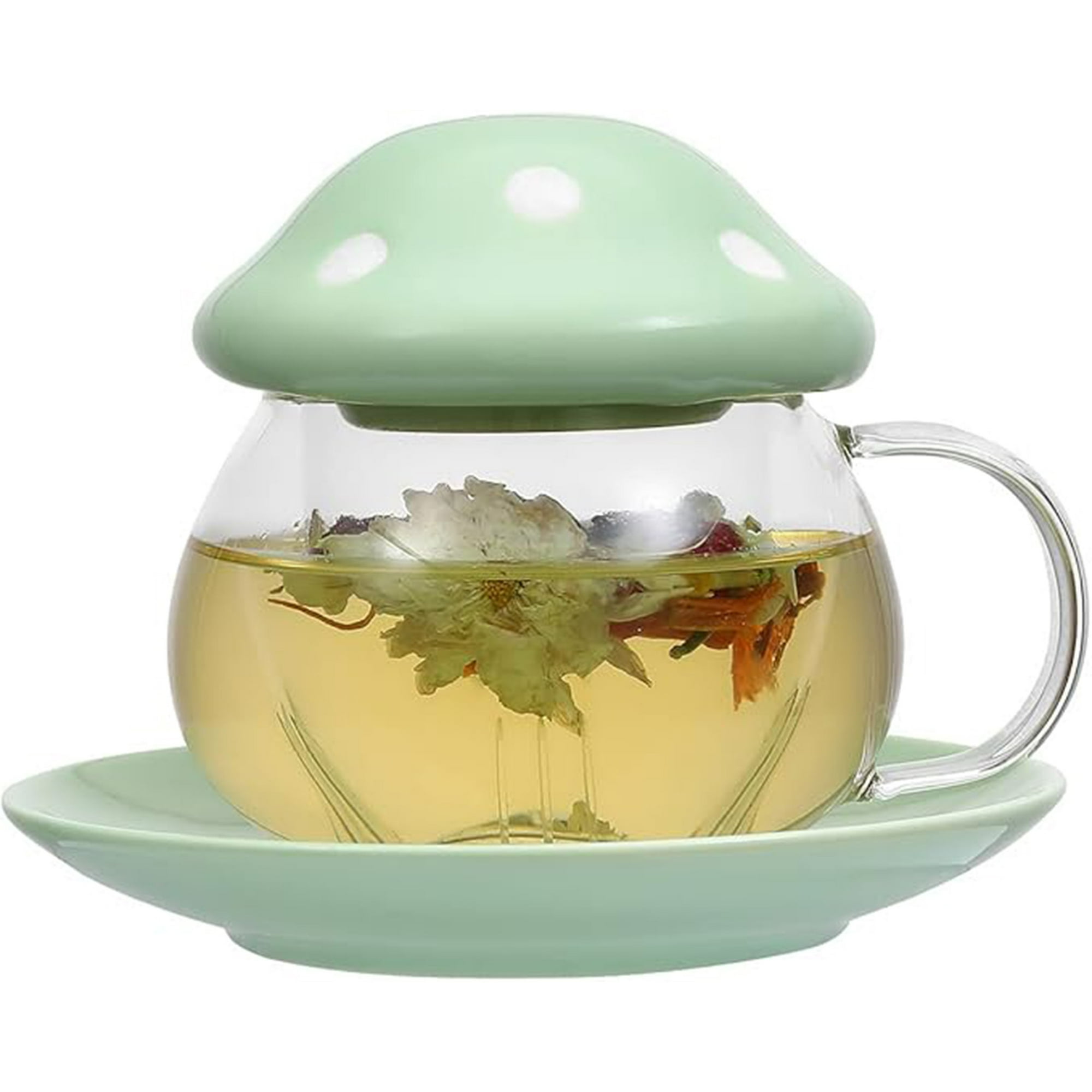 Veat00l - 1 Juego De Tazas Y Platos De Setas Con Tapa Y Plato, Tazas De Leche De Camelia, Tazas De Café, Tazas De Setas Con Tapa, Tazas De Té Filtrantes