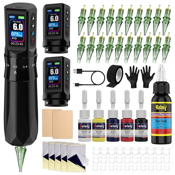 Kit de Máquina de Tatuar Effeer Inalámbrico con Doble Batería y 7 Longitudes de Trazo