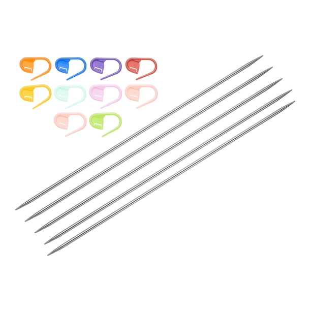Uxcell 5Pcs US 1.5(2.5mm) Aguja de Tejer de Doble Punta con 10 Marcadores de Puntadas para Proyectos Hechos a Mano