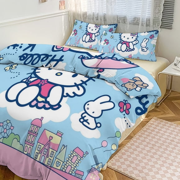Hello Kitty Print Bedding Set Pattern Duvet Cove Set 3 Pieces 1 Quilt Cover And 2 Pillowcases for Women Men Teens