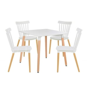 Klik Muebles - Comedor Mesa Eames Cuadrada Blanca + 4 Sillas Windsor Blancas