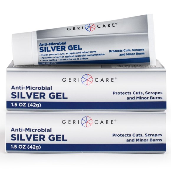 Gel para el cuidado de heridas GeriCare, antimicrobiano plateado, 45 ml, paquete de 2