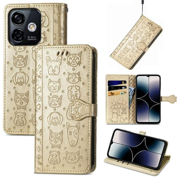 Funda Cartera FOXDOCK para Ulefone Note 18 Ultra , Flip PU con Relieve de Gatos y Perros, Tarjetero y Soporte