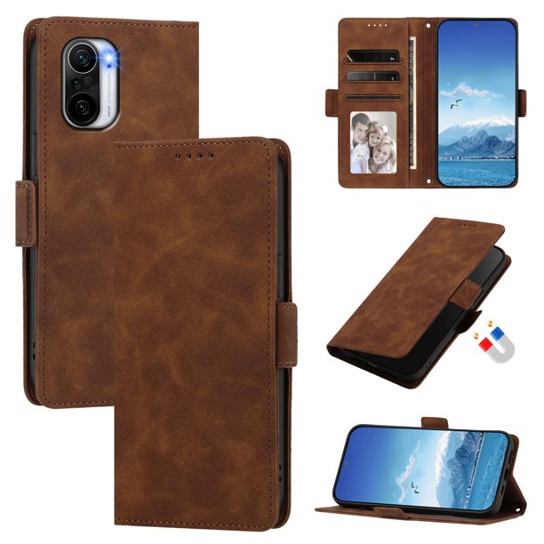 Funda Billetera Delgada para Xiaomi POCO C81 con Ranuras y Soporte Marrón