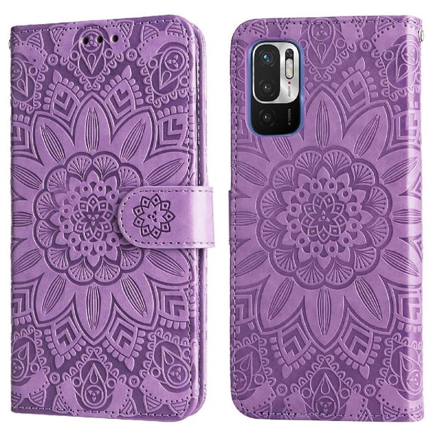 Funda tipo cartera FOXDOCK para Xiaomi Redmi Note 10 5G , diseño girasol en relieve, cuero PU, cierre magnético, soporte y tarjetero