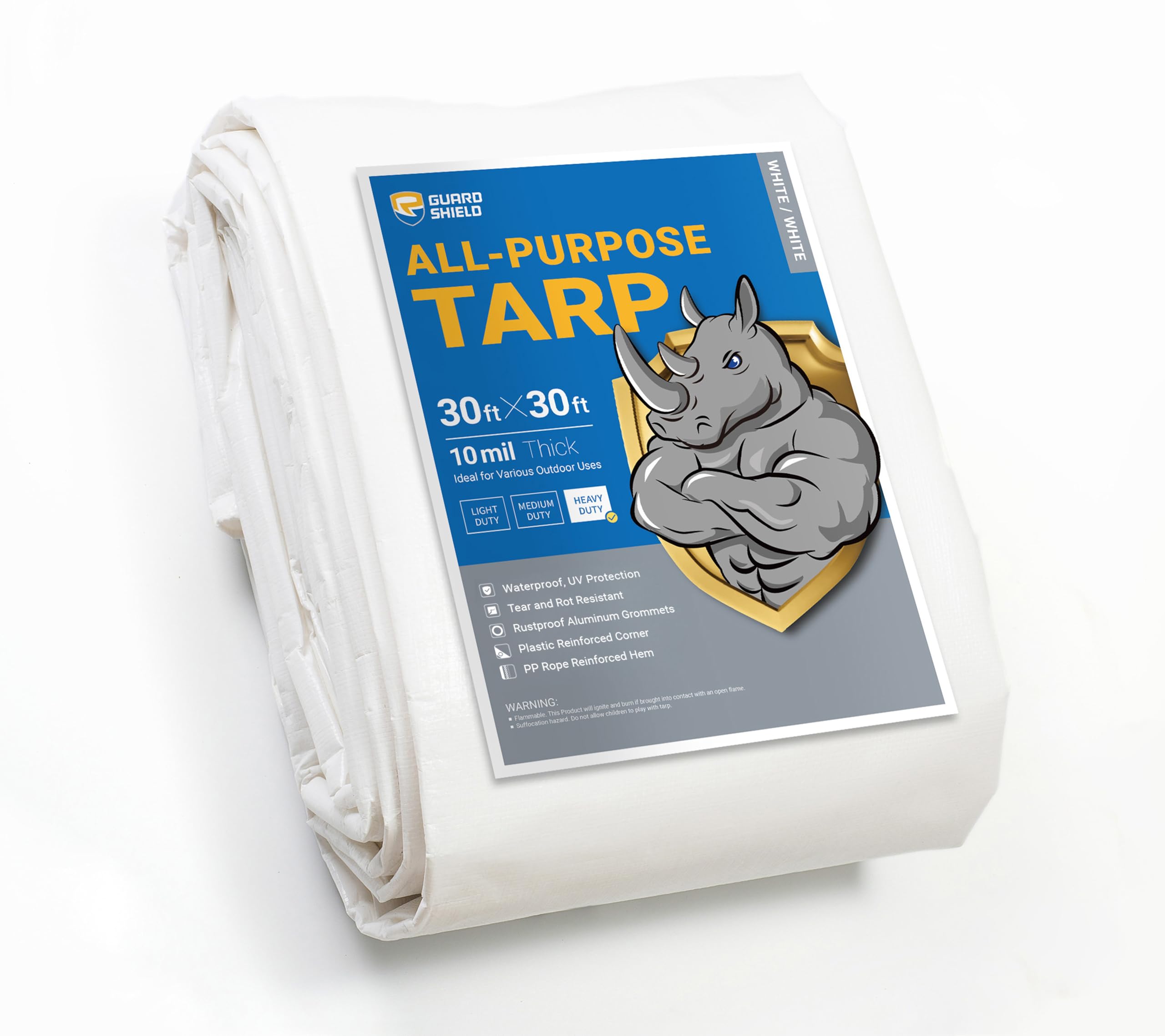 Guard Shield - Protector Tarp Guard De 9 X 9 M, 10 Mm De Grosor, Impermeable, Blanco