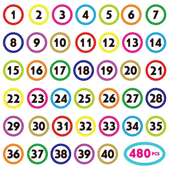 Pegatinas Hebayy 480 piezas 2,5 cm Números con lunares